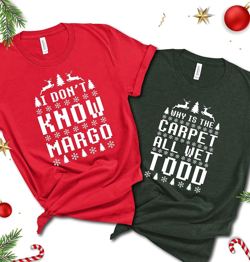 Handmade Matching Why Is The Carpet All Wet Todd and I Don't Know Margo T-Shirts SET, Christmas Clothes, Christmas Merry Shirt For Men or Women, Xmas Couple Sweatshirt Hoodie - Image 2